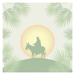 Fototapeta premium Palm Sunday Background with Green Palm Leaves and Sunburst, Hosanna to the King Typography Vector