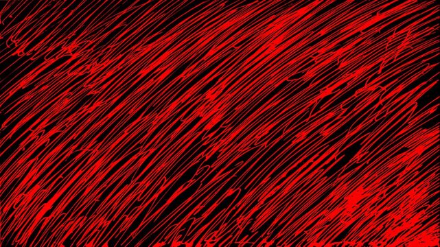 Hand-drawn red hatched line animation on black background, organic wiggle effect for artistic video overlays, creative cinematic storytelling textures, professional motion graphic.
