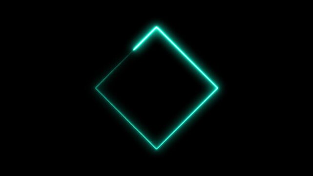 Neon rhombus shape animation on black background.