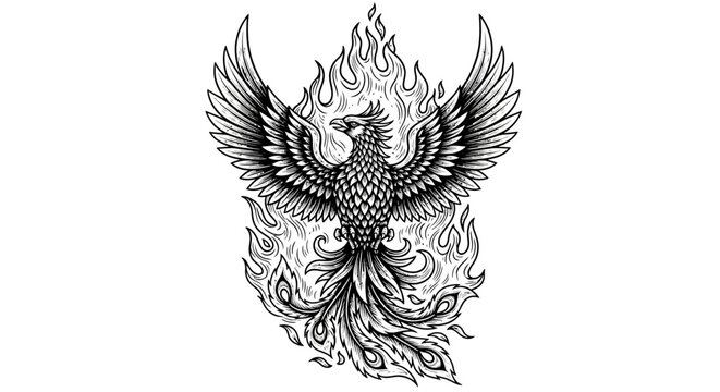 Mythical Phoenix Bird Rising From Flames