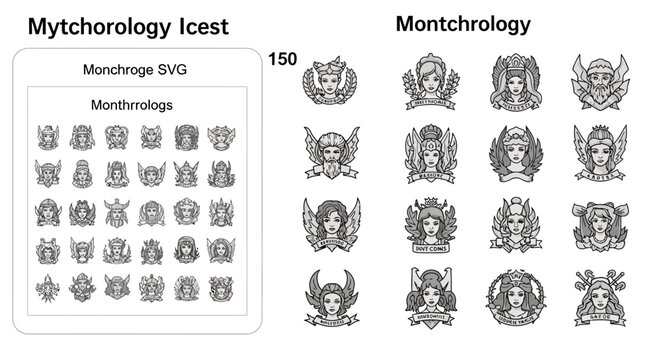 Mythology Icons Set: Ancient Gods, Goddesses, Heroes, and Mythical Creatures