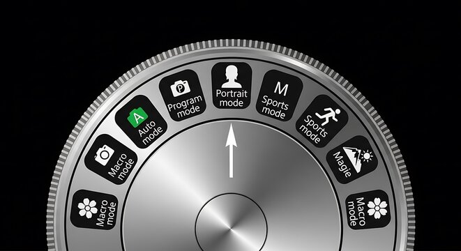 Camera mode dial close up black background photography equipment