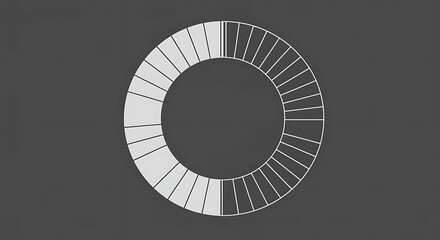 Fototapeta premium A segmented circular wheel infographic featuring light gray filled blocks and white outlines against a solid gray backdrop, representing a progress bar or data cycle diagram.