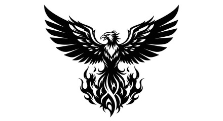 Obraz premium Phoenix Bird Silhouette Rising From Flames, Mythological Creature