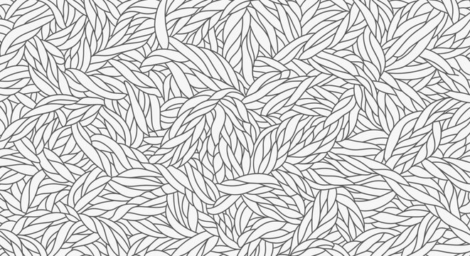 Seamless Woven Leaf Pattern - Black and White Outline Background