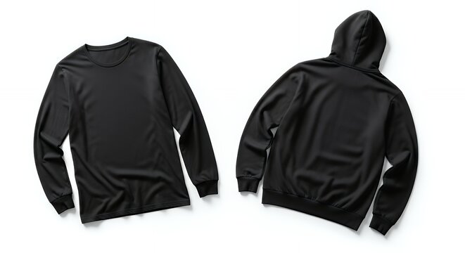 Blank long sleve shirt mock up template front and back view isolated on white plain black t-shirt mockup long sleeved tee design presentation for print hoodie mockup clothing design fashion casual hoo