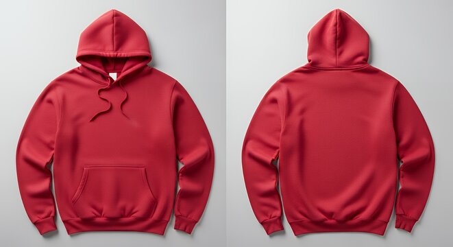 Front and back view of a red hoodie mockup for design print hoodie mockup clothing design fashion casual hoodie isolated blank apparel cotton template