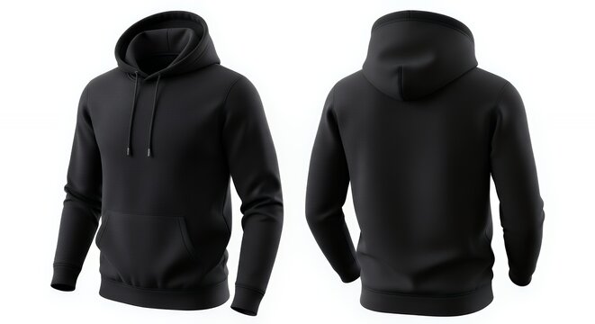 A blank black male hoodie sweatshirt mockup shown from both front and back views isolated on a white background for design mockups 40k  high resolution hoodie mockup clothing design fashion casual hoo