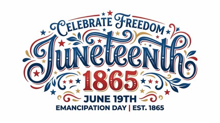 Fototapeta premium Celebrate Freedom Juneteenth 1865 June 19th Emancipation Day Typography