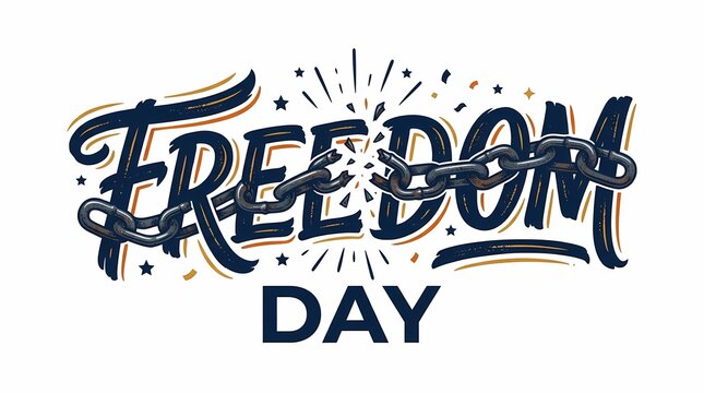 Juneteenth Celebration Lettering Art with Broken Chain Symbolizing Freedom