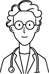 Obraz premium Hand Drawn Elderly Female Doctor Black and White Illustration in Minimal Line Art Style Design