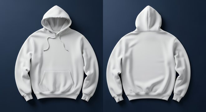 White hoodie front and back view mockup on dark blue background hoodie mockup clothing design fashion casual hoodie isolated blank apparel cotton template