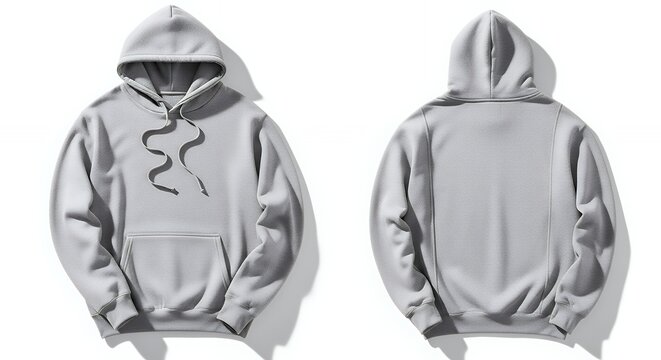 Gray hoodie front and back view on a white background hoodie mockup clothing design fashion casual hoodie isolated blank apparel cotton template