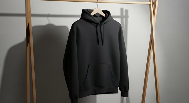 Create a detailed blank hoodie mockup hanging on a clothing rack with multiple lighting angles hoodie mockup clothing design fashion casual hoodie isolated blank apparel cotton template