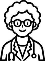 Obraz premium Hand Drawn Elderly Female Doctor Black and White Illustration in Minimal Line Art Style Design