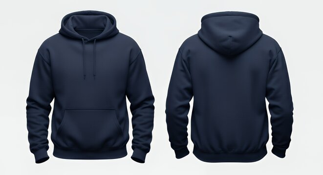 Navy blue hoodie mockup front and back view hoodie mockup clothing design fashion casual hoodie isolated blank apparel cotton template
