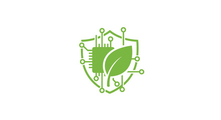 Obraz premium Green Technology Shield Logo with Leaf and Circuitry Design.