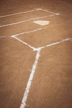 Baseball and softball field with home plate and chalk lines