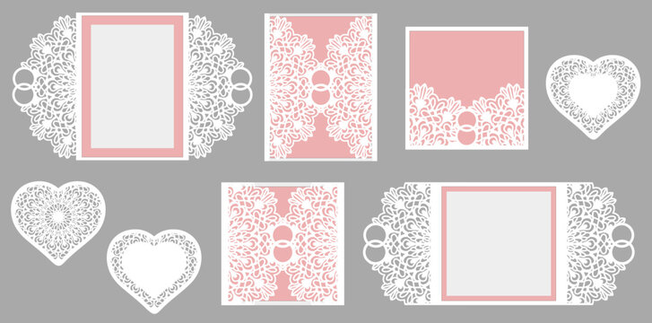 Lace Wedding Invitation Card Templates - Laser Cut Pocket Envelopes