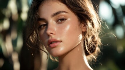 Naklejka premium Sunlight glows softly on her skin