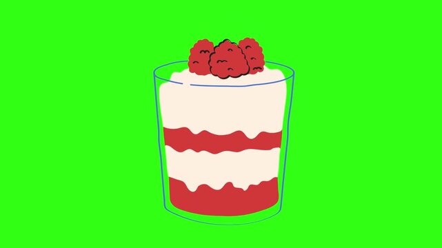 Raspberry layered cake in a glass animation