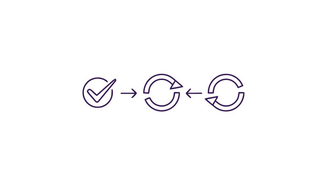 Iterative Process - Checkmark Leading to Circular Arrows Depicting Continuous Improvement.