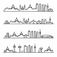 Obraz premium Elegant Minimal Skyline Vector World City Landmarks Outline Travel Illustration Set