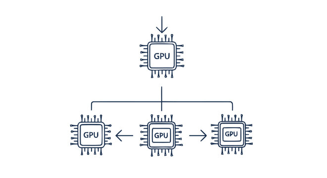 Illustration of a GPU cluster with data flow and connections.