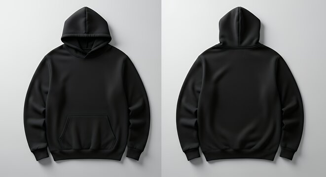 Mock up plain black hoodie seen from the front and back ai generated images hoodie mockup clothing design fashion casual hoodie isolated blank apparel cotton template