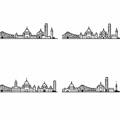 Obraz premium Elegant Minimal Skyline Vector World City Landmarks Outline Travel Illustration Set