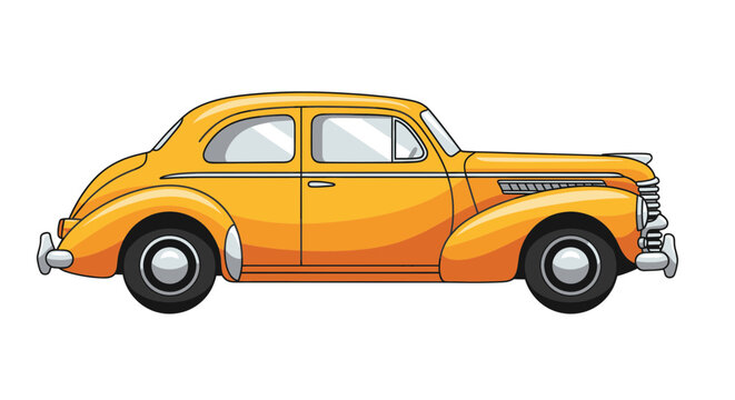 Vintage Orange Sedan Car, Retro Automobile, Classic Vehicle