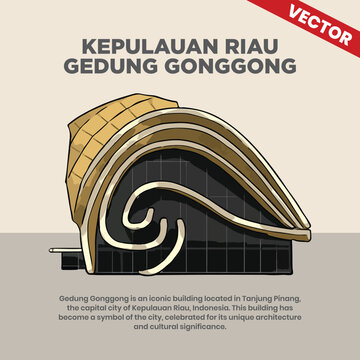 Gedung Gonggong Landmark of Tanjung Pinang Riau Islands Indonesia Vector Illustration Flat Design for Travel Poster Heritage Architecture Cultural Tourism Graphic Elements Building Icon