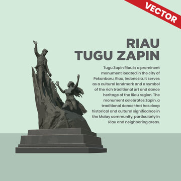Riau Tugu Zapin Pekanbaru Indonesia Vector Illustration Traditional Dance Statue Landmark Architecture Culture Heritage Design City Monument Tourism Travel Destination Symbol Icon