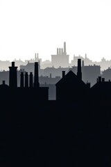 Fototapeta premium Black silhouette of city rooftops and chimneys against a white background , property, abstract, village