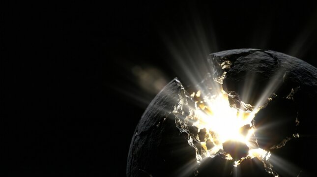 The Singularity Core: Dark Mode Shattered Vantablack Texture with Prismatic Supernova Light Rays
