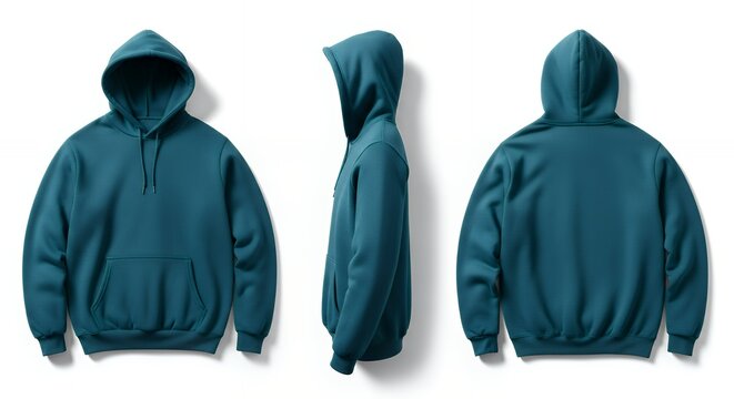 Blank teal hooded sweatshirt mockup shown from front side and back views on a white background hoodie mockup clothing design fashion casual hoodie isolated blank apparel cotton template