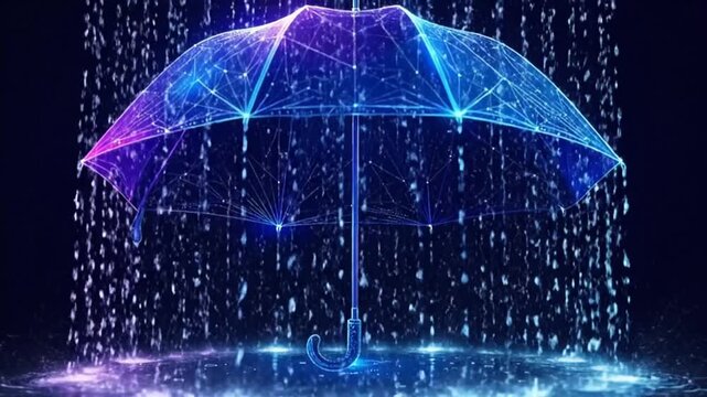 Abstract digital umbrella protecting from rain, a concept of security and protection.