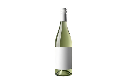 White wine bottle mockup with blank label and screw cap, clear glass, transparent background