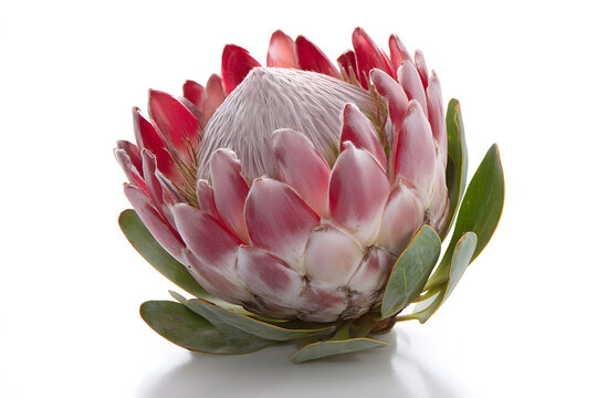 
single king protea flower isolated on pure white background