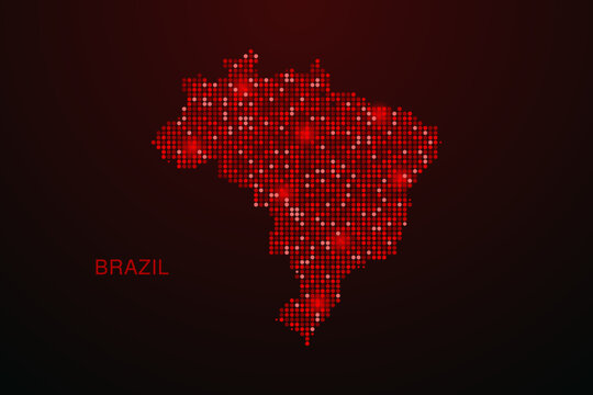 Brazil Map - Digital dotted map with glowing red points on dark background, modern technology style, abstract data network design, clean minimal vector illustration.