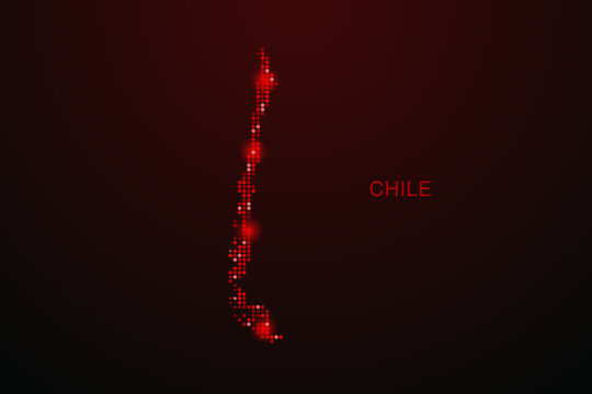Chile Map - Digital dotted map with glowing red points on dark background, modern technology style, abstract data network design, clean minimal vector illustration.
