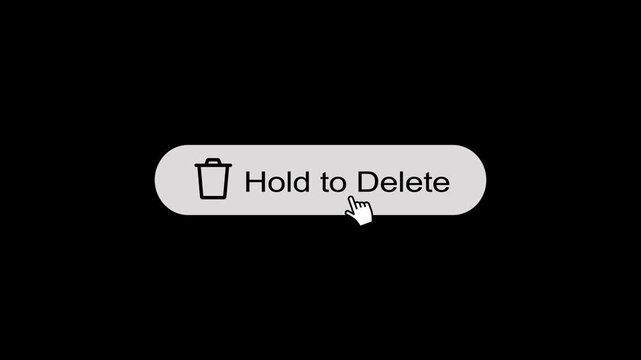 Animation of delete command using cursor, trash icon, hold to delete, loading delete on black screen, 4k video