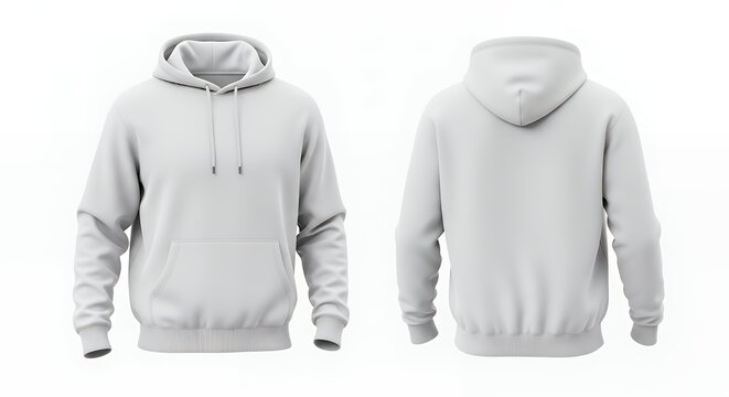 Clean white hoodie front and back view floating on a white background no shadows hoodie mockup clothing design fashion casual hoodie isolated blank apparel cotton template