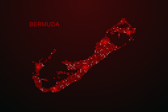 Bermuda Map - Digital dotted map with glowing red points on dark background, modern technology style, abstract data network design, clean minimal vector illustration.