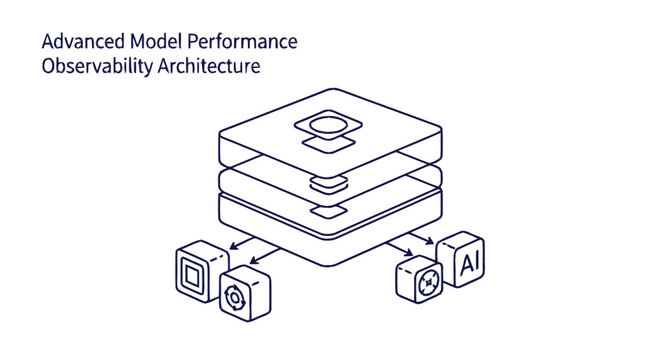 Isometric Model Performance Observability Architecture Diagram Illustration.