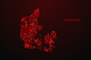 Denmark Map - Digital dotted map with glowing red points on dark background, modern technology style, abstract data network design, clean minimal vector illustration. © Whatever
