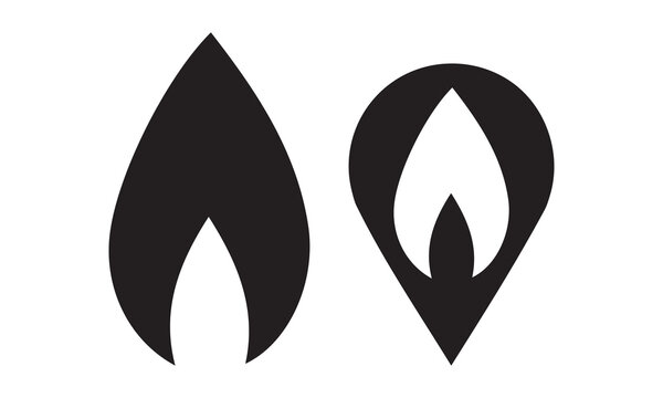 Two black stylized flame or fire icons
