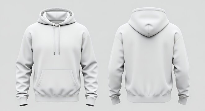 White hoodie mockup with front back hoodie mockup clothing design fashion casual hoodie isolated blank apparel cotton template