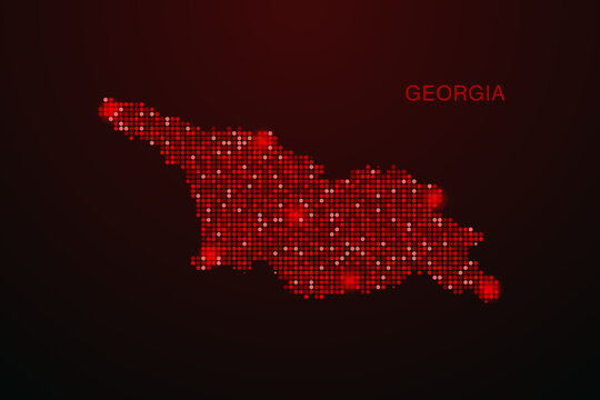 Georgia Map - Digital dotted map with glowing red points on dark background, modern technology style, abstract data network design, clean minimal vector illustration.