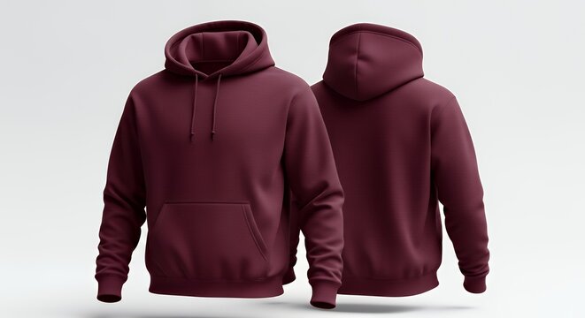 Burgundy hoodie mockup front and back view hoodie mockup clothing design fashion casual hoodie isolated blank apparel cotton template